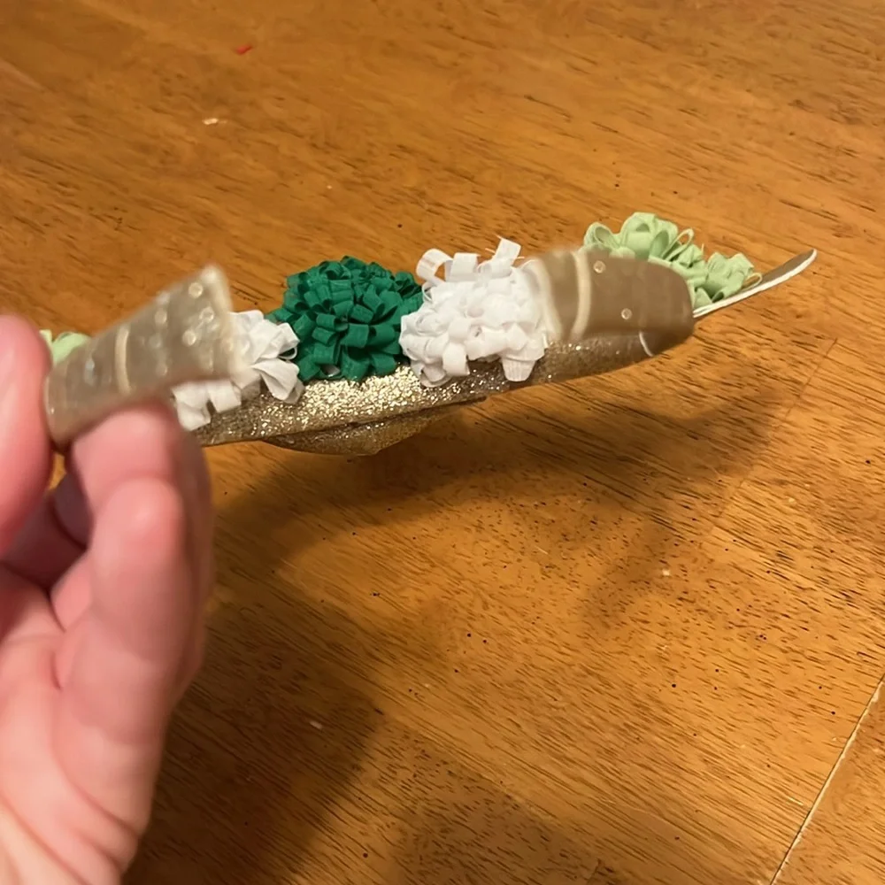 Gold Glitter Unicorn Headband With Green and White Pom Poms